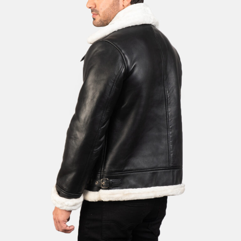 Mens Francis B-3 Black & White Leather Bomber Jacket7712-8-1578568487394
